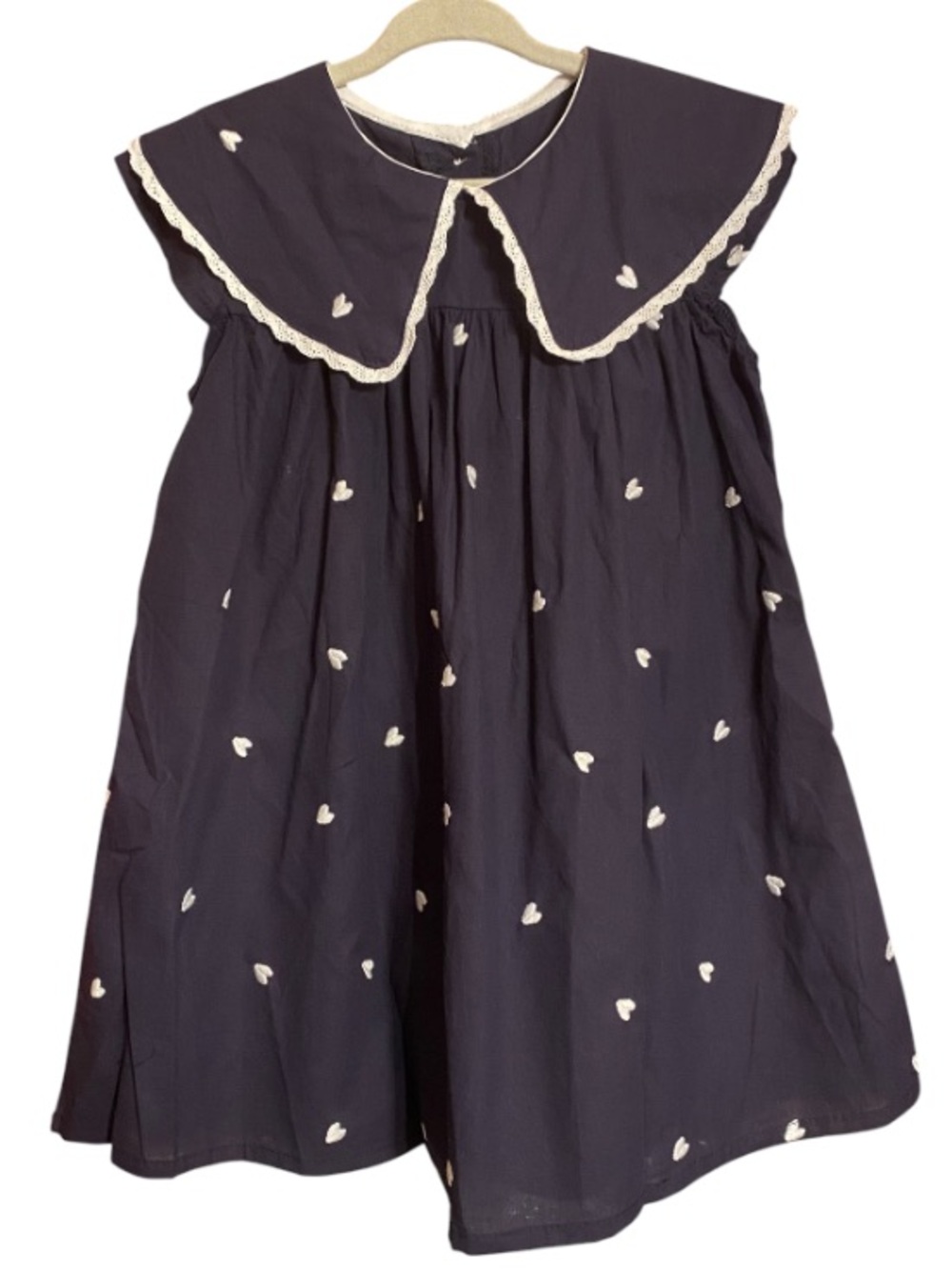 Navy Heart-Print Peter Pan Collar Kids Dress NWT